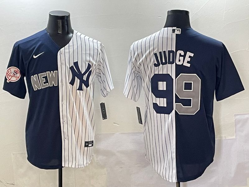 Men New York Yankees #99 Judge White Stripe Blue Game Nike 2025 MLB Jersey style 6